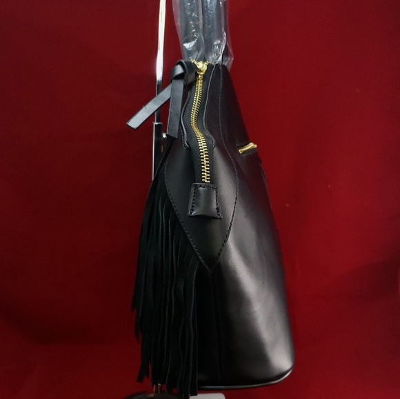 IMAN Genuine Leather Fringe Satchel - Picture 6 of 7